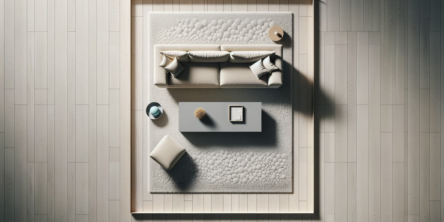 200x300 cm matta ovanifrån med soffa och soffbord – placeringsguide